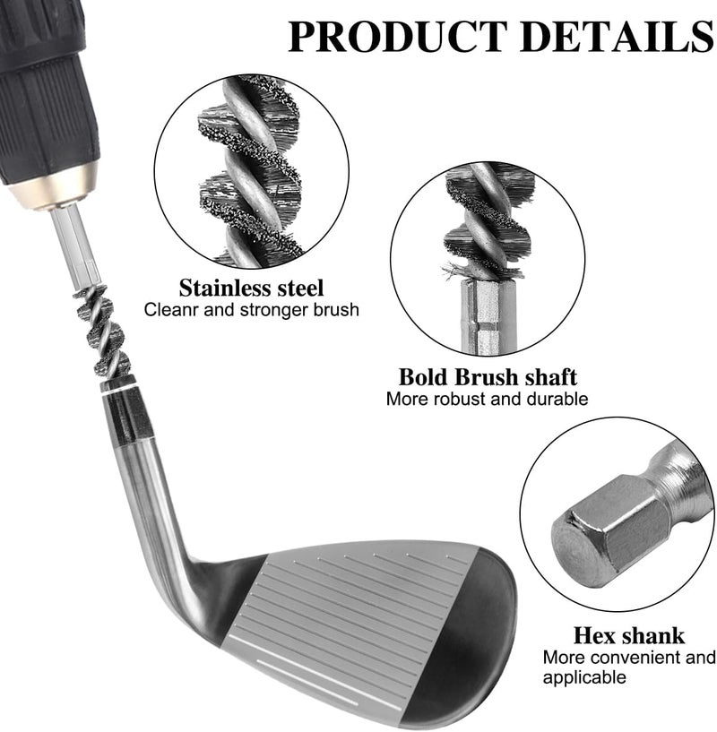 CKANDAY 4 Pcs Golf Clubs Head Hosel Brush, Golf Club Brush, Golf Stainless Steel Hosel Wire Brush Electric Drill Cleaning Wire Brush Tool, Hex Shank Handle Electric Drill Wire Brush for Wood and Iron, Sliver - Image 4